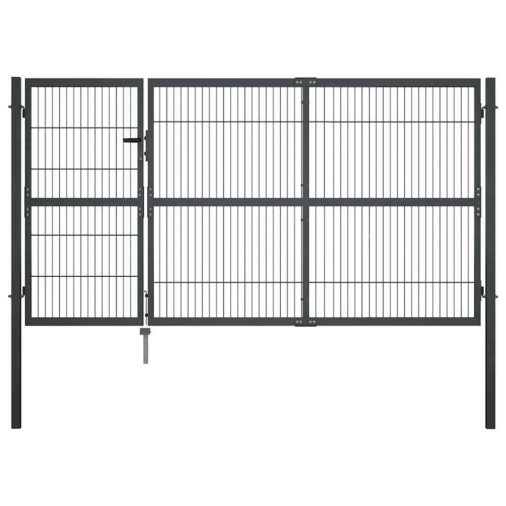 vidaXL Garden Gate with Posts 350x100 cm Steel Green