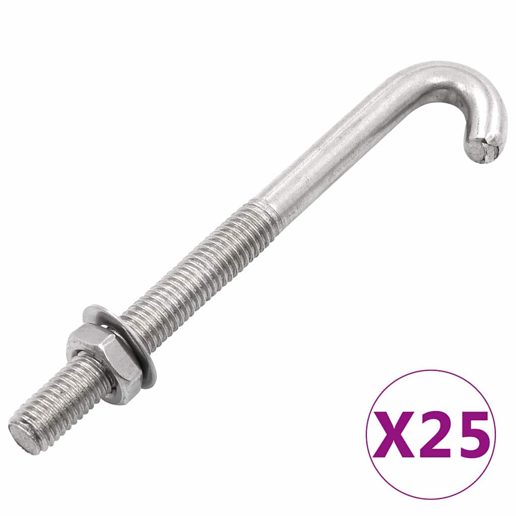 vidaXL J-Bolt Anchor with Nut and Washer 25 Sets M8x100 mm