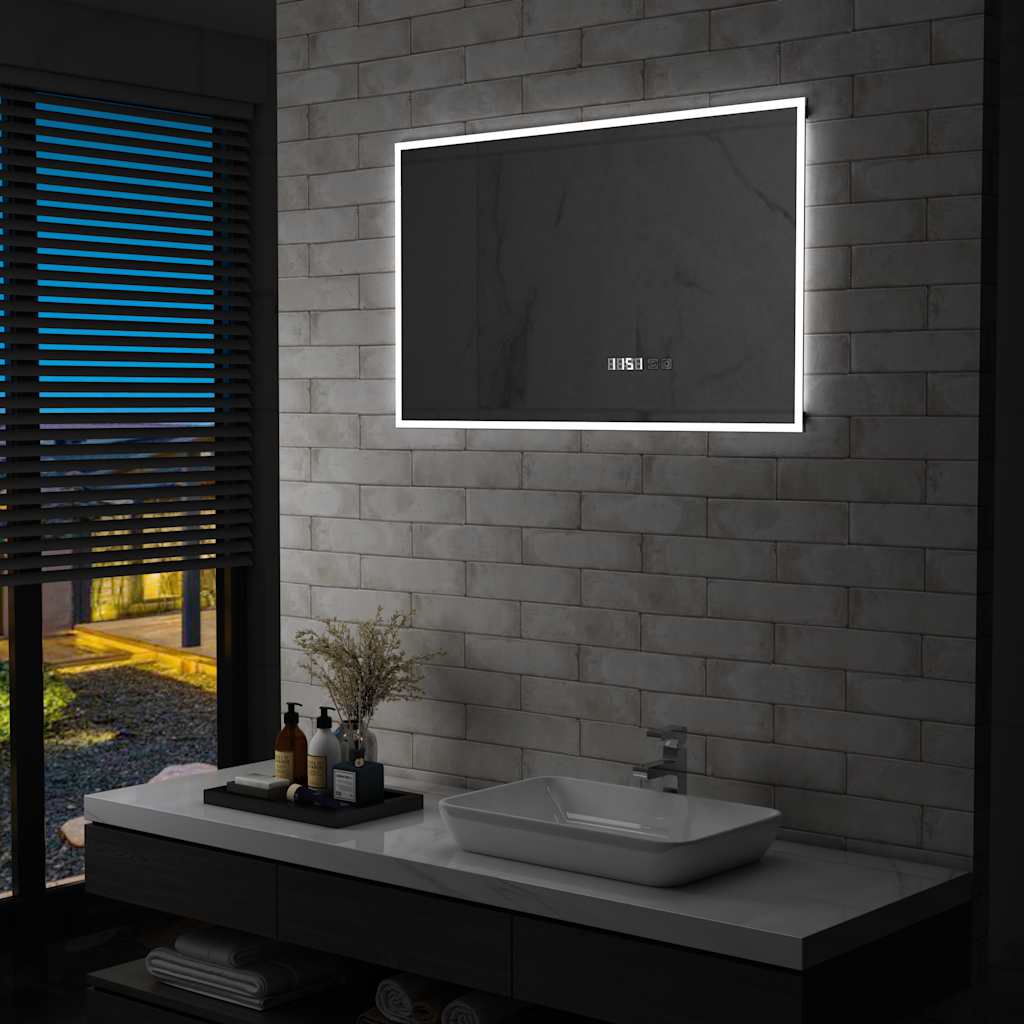 vidaXL LED Bathroom Mirror with Touch Sensor and Time Display 100x60 cm