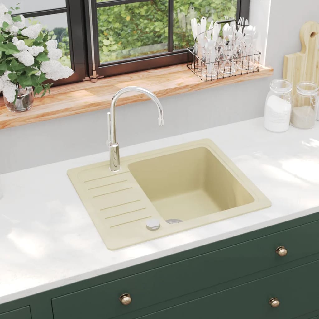 vidaXL Sink single bowl granite black