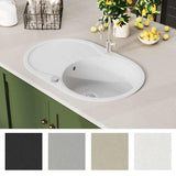 vidaXL Gootsteen enkele bak ovaal graniet beige