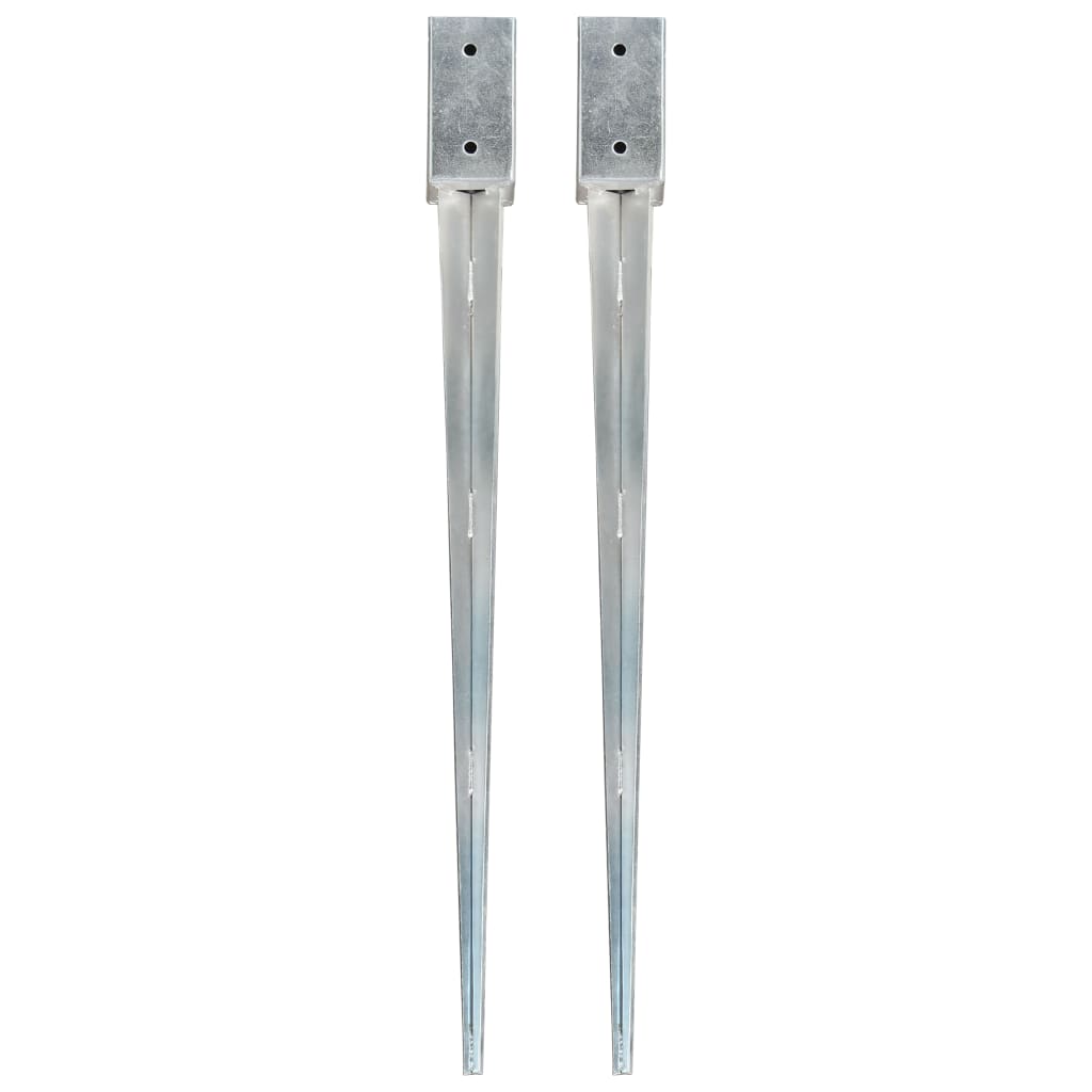 vidaXL Ground Spikes 2 pcs 7x7x75 cm Galvanized Steel Silver