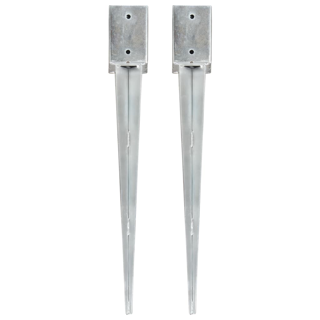 vidaXL Ground Spikes 2 pcs 7x7x75 cm Galvanized Steel Silver