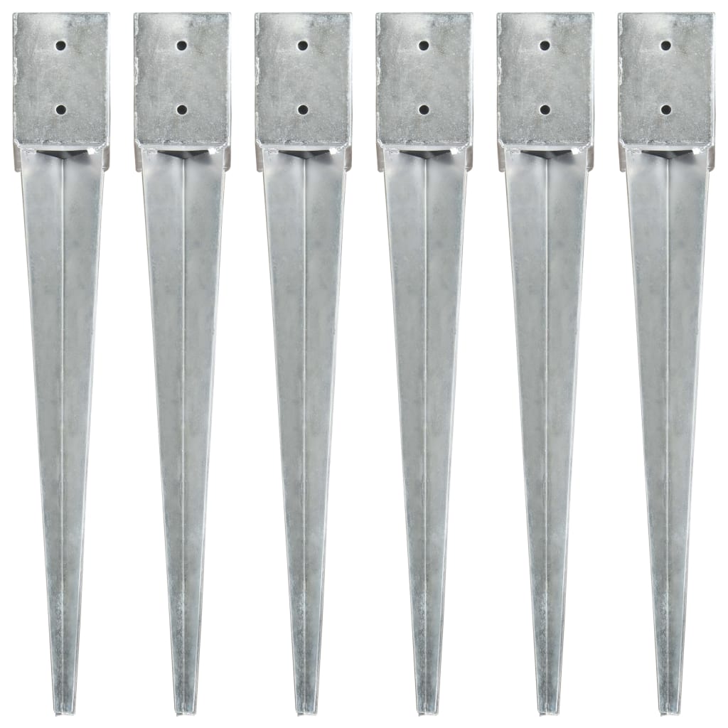 vidaXL Ground Spikes 2 pcs 7x7x75 cm Galvanized Steel Silver