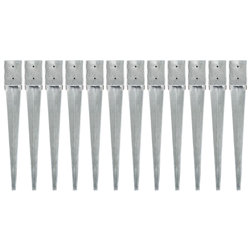 vidaXL Ground Spikes 2 pcs 7x7x75 cm Galvanized Steel Silver