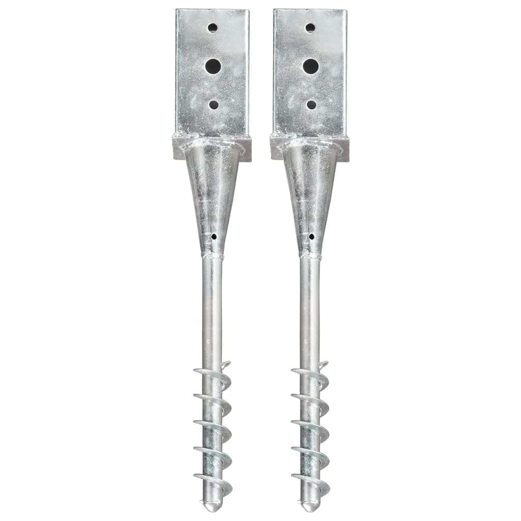 vidaXL Ground Spikes 2 pcs 7x7x56 cm galvanized steel silver-colored