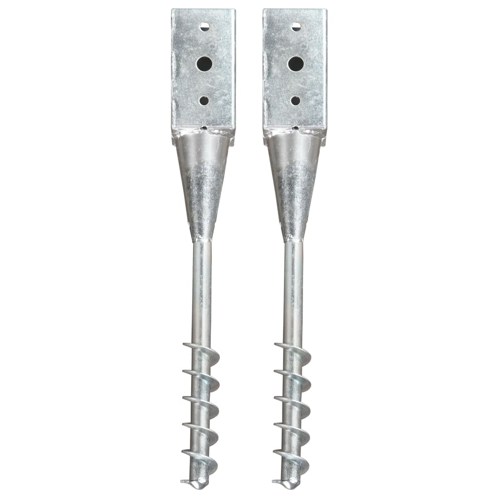 vidaXL Ground Spikes 2 pcs 7x7x56 cm galvanized steel silver-colored