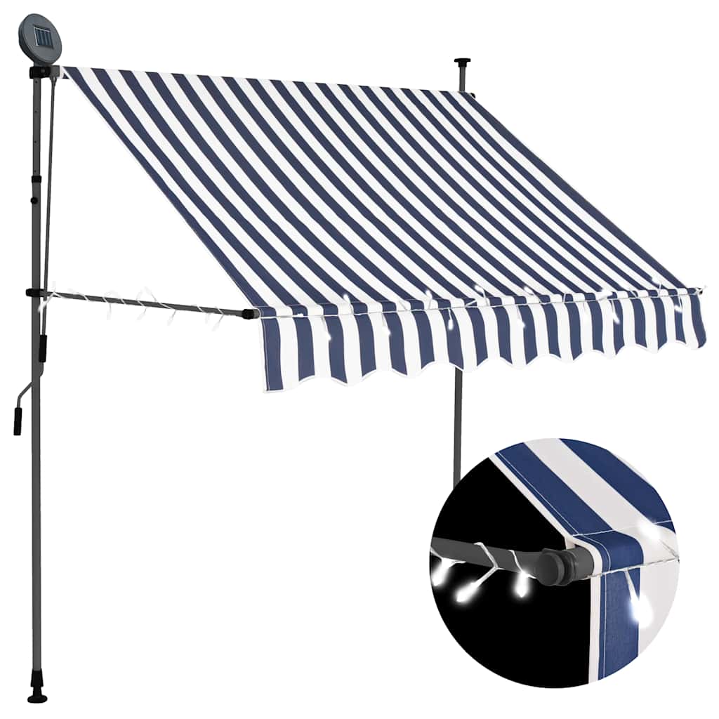 vidaXL Manual Retractable Awning with LED 100 cm Blue and White