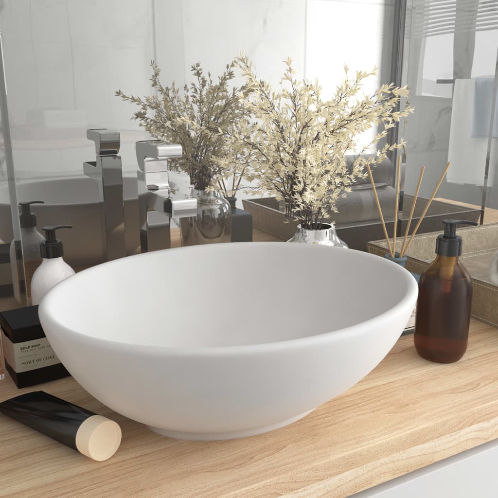 vidaXL Oval Basin 40x33 cm Ceramic Matt White