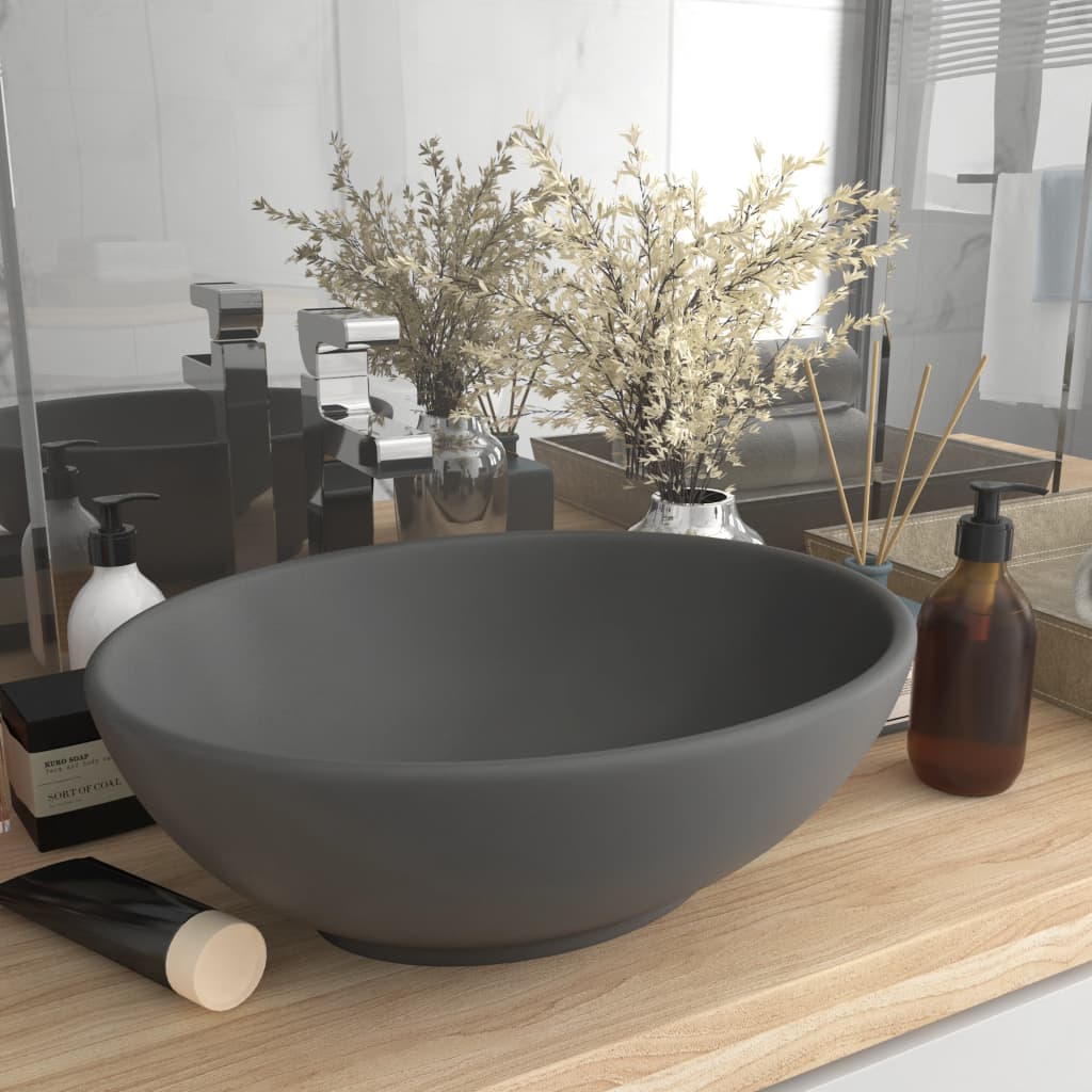vidaXL Oval Basin 40x33 cm Ceramic Matt White