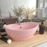 vidaXL Oval Bathroom Sink with Overflow 58.5x39 cm Ceramic Matt White