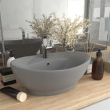 vidaXL Oval Bathroom Sink with Overflow 58.5x39 cm Ceramic Matt White