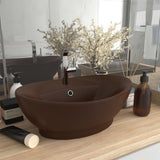 vidaXL Oval Bathroom Sink with Overflow 58.5x39 cm Ceramic Matt White
