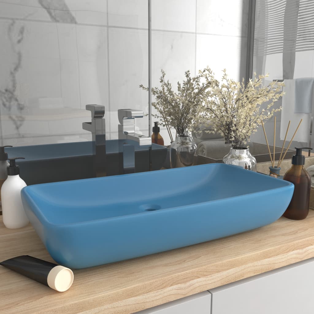 vidaXL Rectangular Wash Basin 71x38 cm Ceramic Matt White