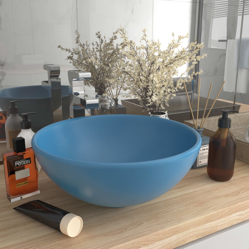 vidaXL Round Wash Basin 32.5x14 cm Ceramic Matte White