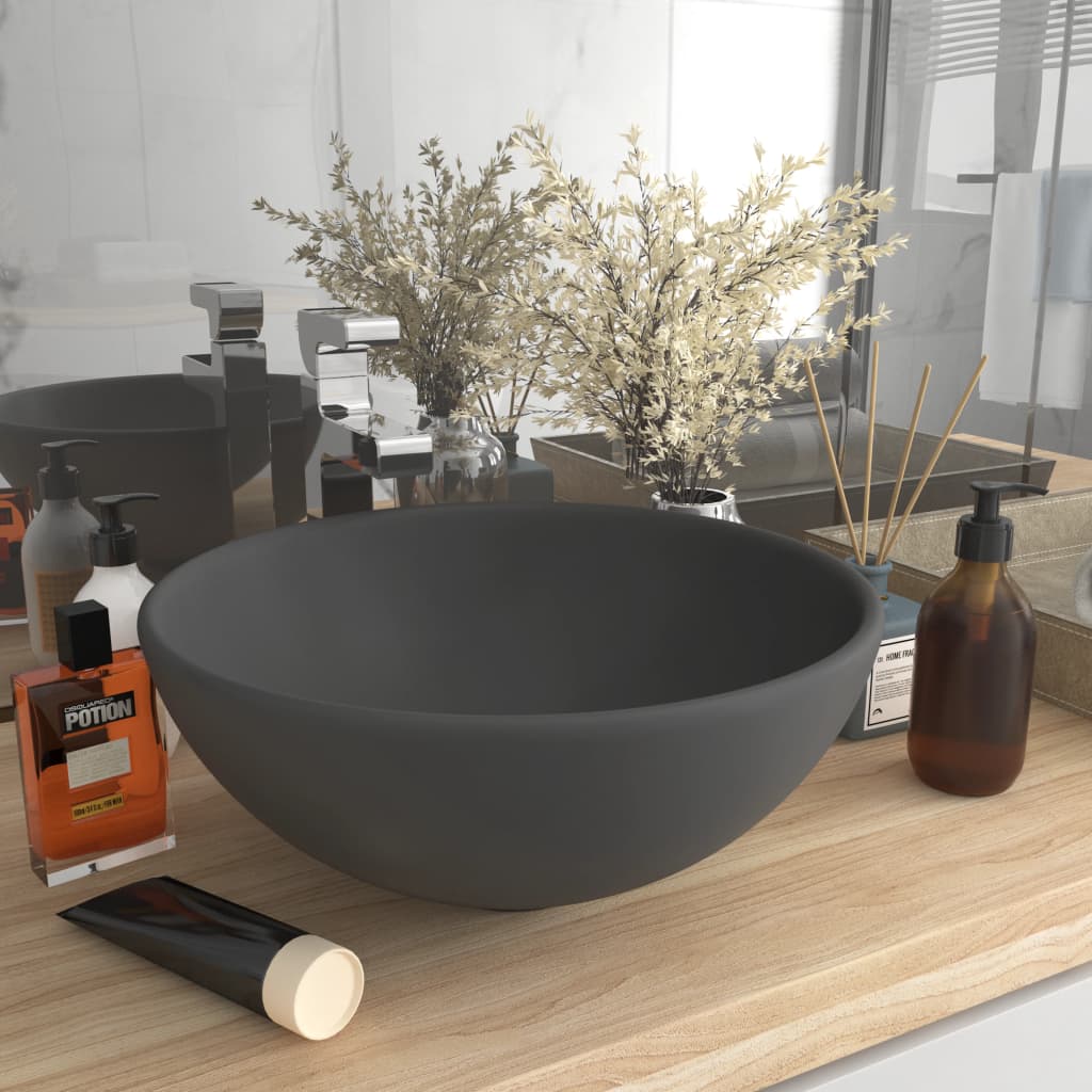 vidaXL Round Wash Basin 32.5x14 cm Ceramic Matte White