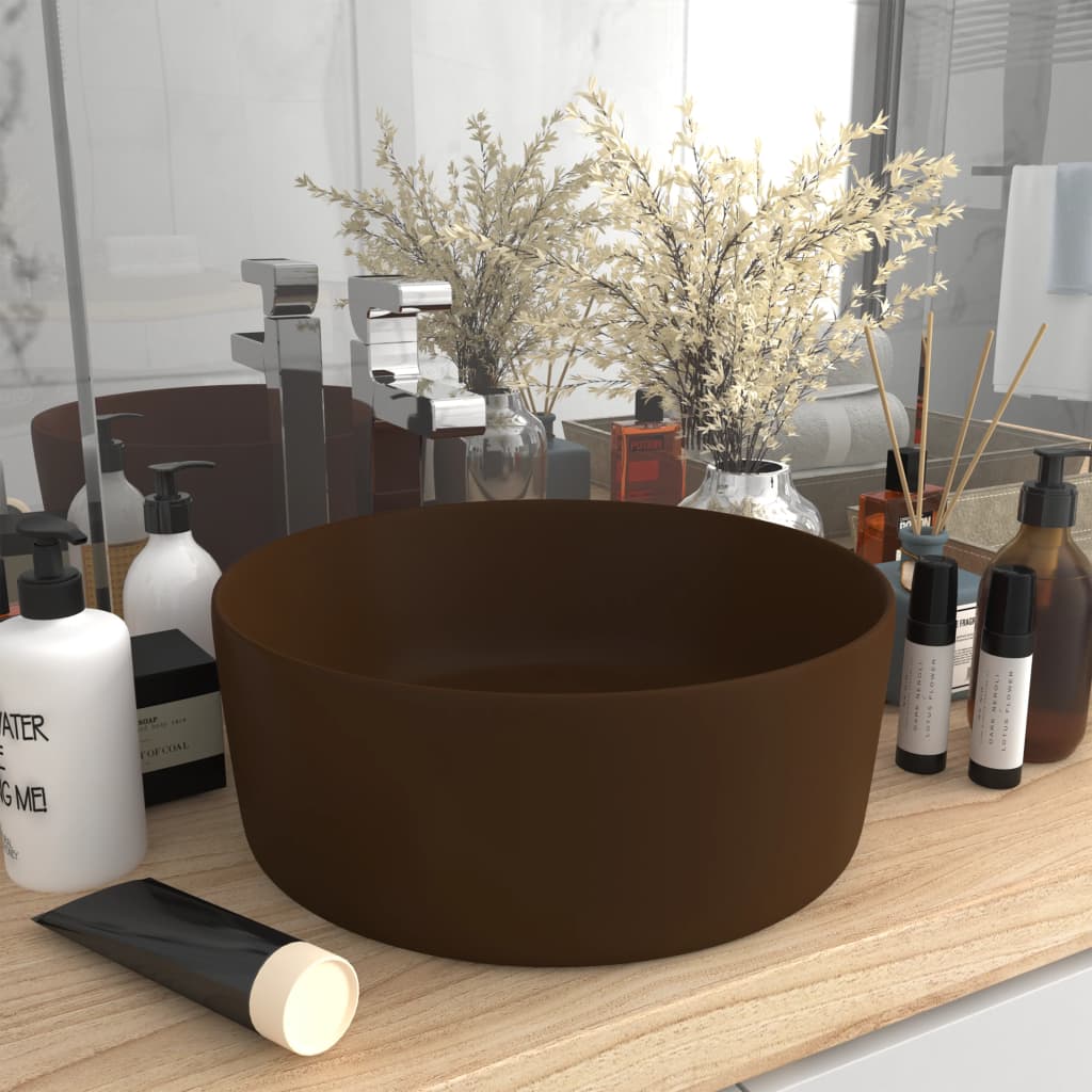 vidaXL Sink round 40x15 cm ceramic matt white