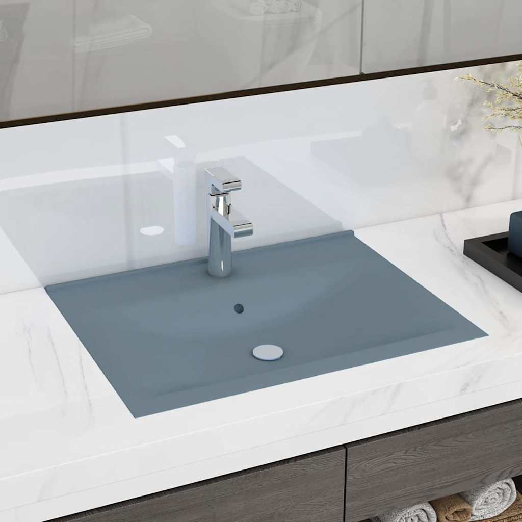vidaXL Wash Basin with Faucet Hole 60x46 cm Ceramic Matt White