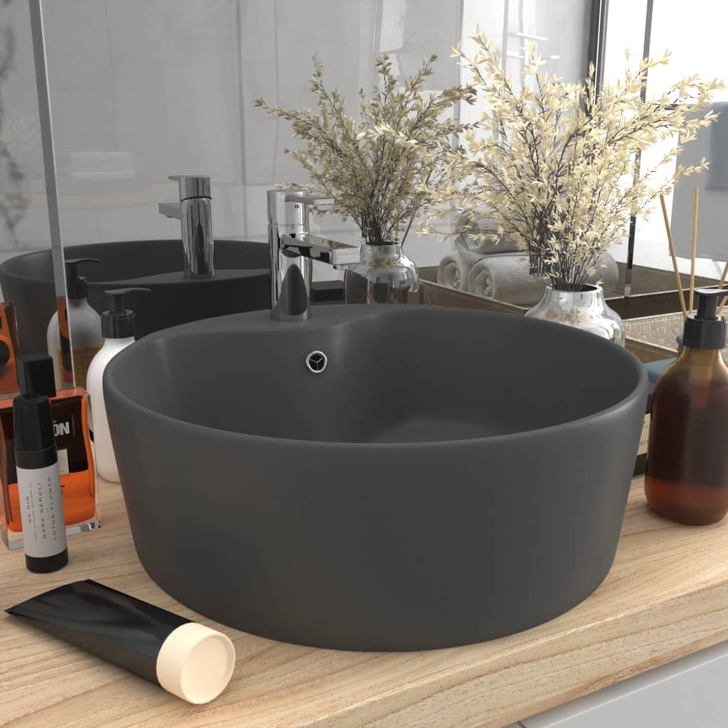 vidaXL Sink with overflow 36x13 cm ceramic matt white