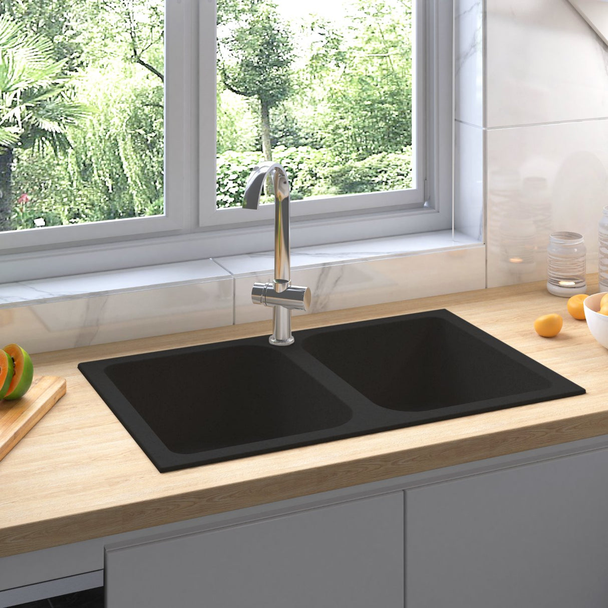 vidaXL Keukenwasbak Zwart 76 x 48 x 30 cm Kwarts en hars