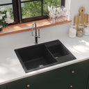 vidaXL Gootsteen double cuisson avec overloopgat graniet noir