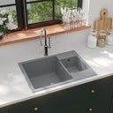 vidaXL Gootsteen double cuisson avec overloopgat graniet noir