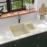 vidaXL Kitchen Sink Double Basins with Overflow Hole Granite Black
