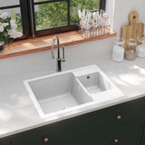 vidaXL Kitchen Sink Double Basins with Overflow Hole Granite Black