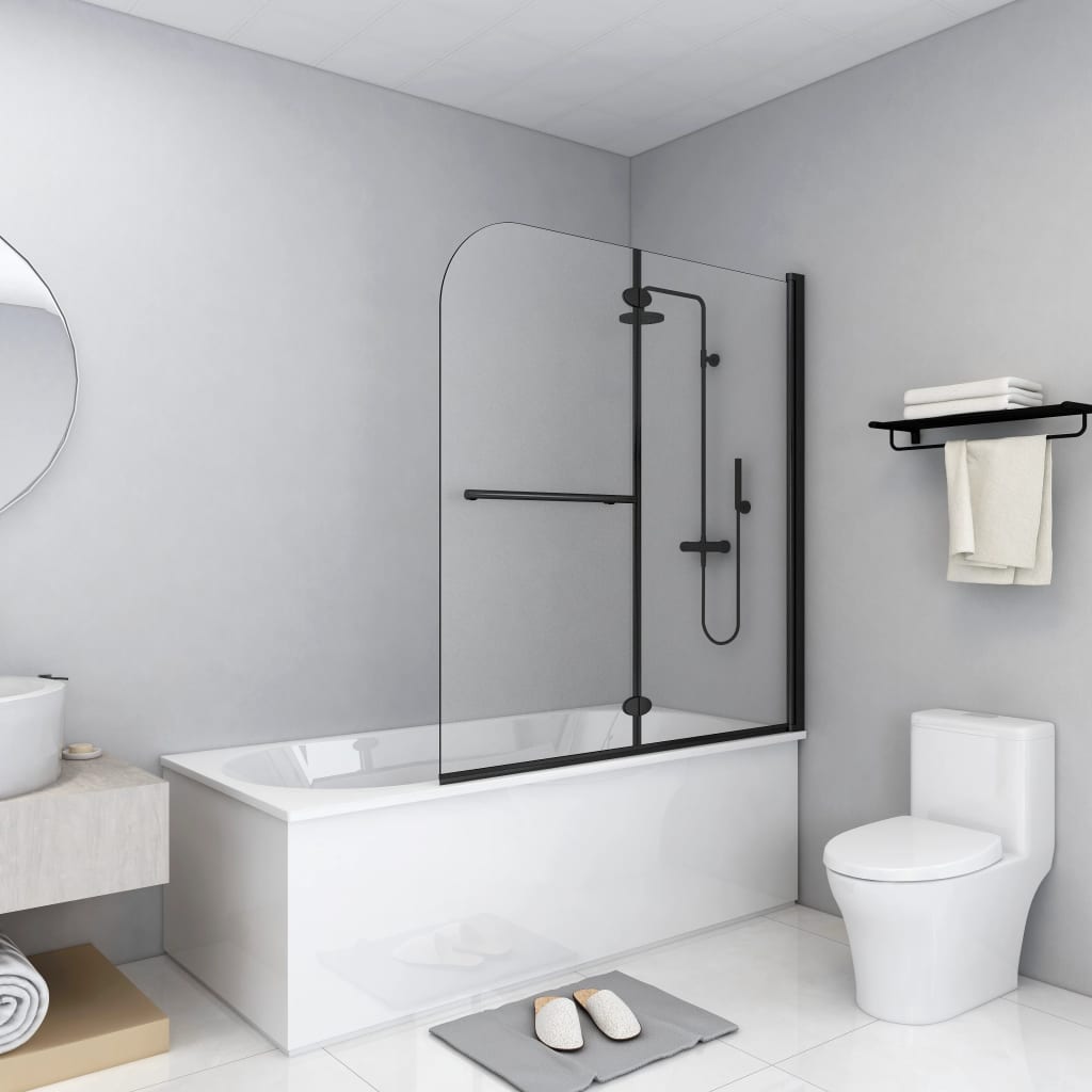 vidaXL Folding Shower Screen 2 Panels 95x140 cm ESG Black