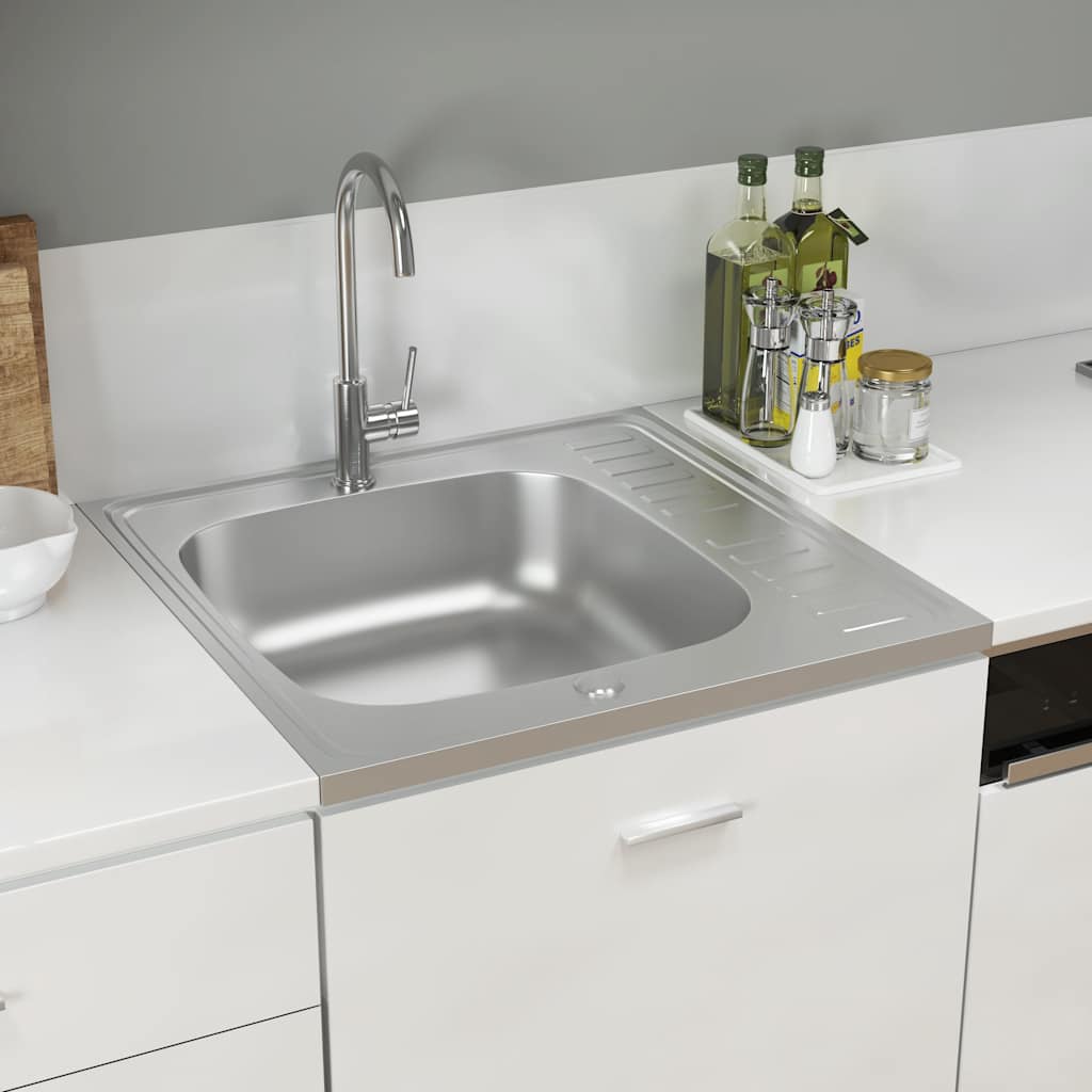 vidaXL Kitchen Sink with Drainer Set 600x500x155 mm Stainless Steel Silver
