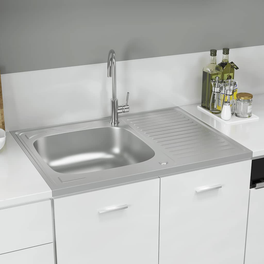vidaXL Sink with Drainer Set 800x500x155 mm Stainless Steel Silver
