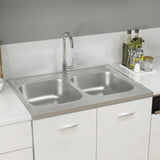 vidaXL Double-Bowl Sink 800x500x155 mm Stainless Steel Silver