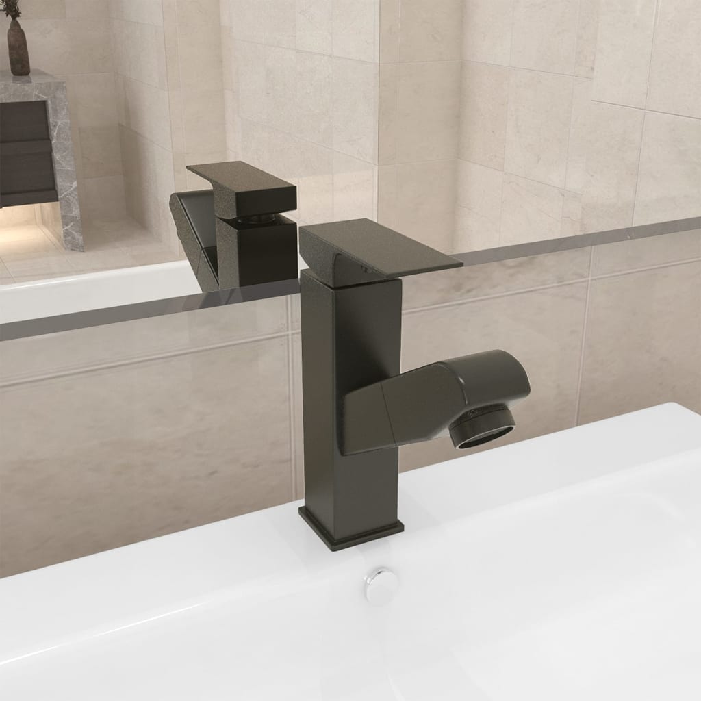 vidaXL Basin Mixer Tap with Pull-Out Function 157x172 mm Black
