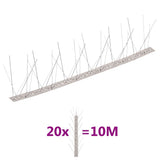 vidaXL Bird and Pigeon Spikes with 2 Rows 20 pcs 10 m Stainless Steel