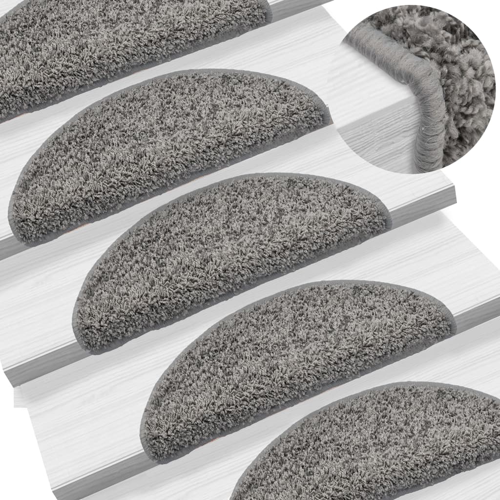 vidaXL Stair Mats 15 pcs 56x17x3 cm Grey Semi-circular