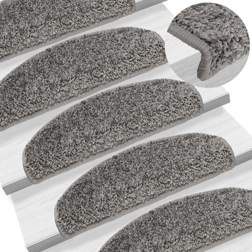 vidaXL Stair Mats 15 pcs 56x17x3 cm Grey Semi-circular