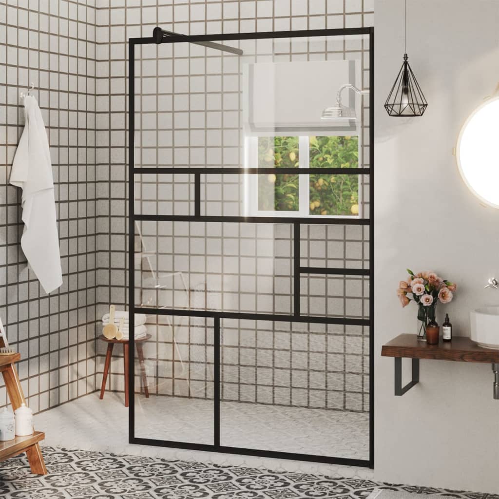 vidaXL Walk-in Shower Screen 80x195 cm ESG Safety Glass Transparent and Black