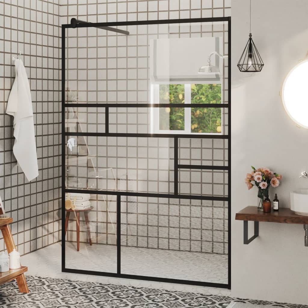 vidaXL Walk-in Shower Screen 80x195 cm ESG Safety Glass Transparent and Black