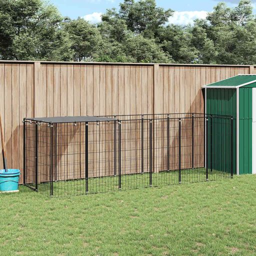 vidaXL Hondenkennel 110x110x110 cm staal zwart
