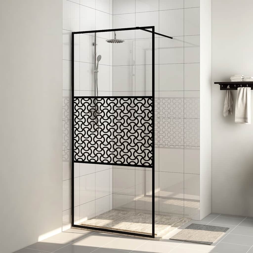 vidaXL Inloopdouchewand 80x195 cm ESG-glas transparant en zwart