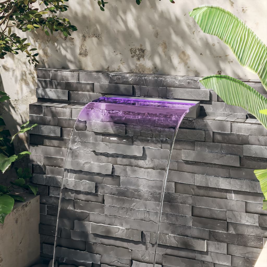 vidaXL Waterfall Spillway with RGB LEDs 30 cm Stainless Steel