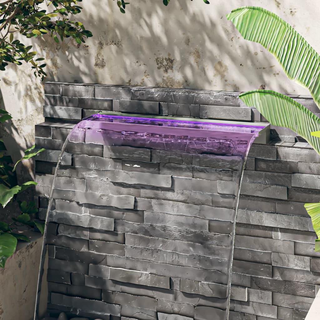 vidaXL Waterfall Spillway with RGB LEDs 30 cm Stainless Steel