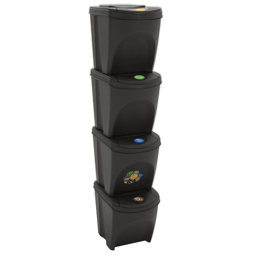 vidaXL Stackable Trash Cans 3 pcs 75 L Polypropylene Grey