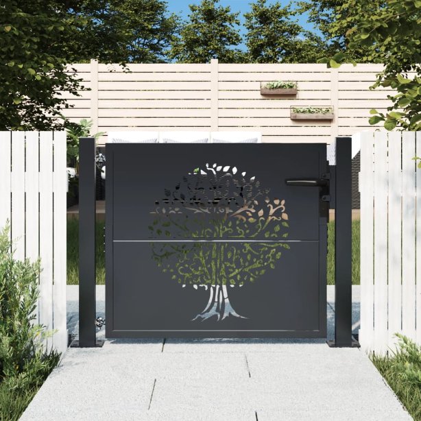 vidaXL Gate 100x75 cm with Tree Design Steel Anthracite