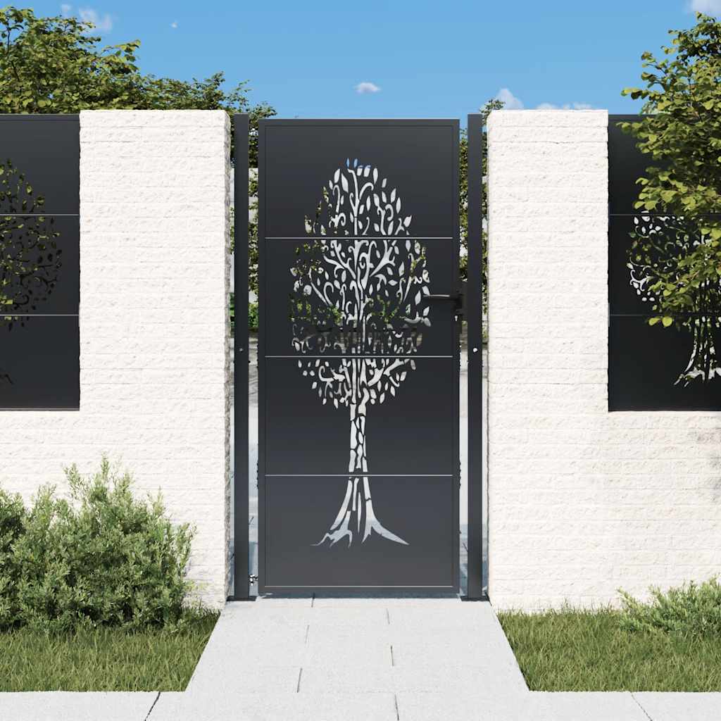 vidaXL Gate 100x75 cm with Tree Design Steel Anthracite