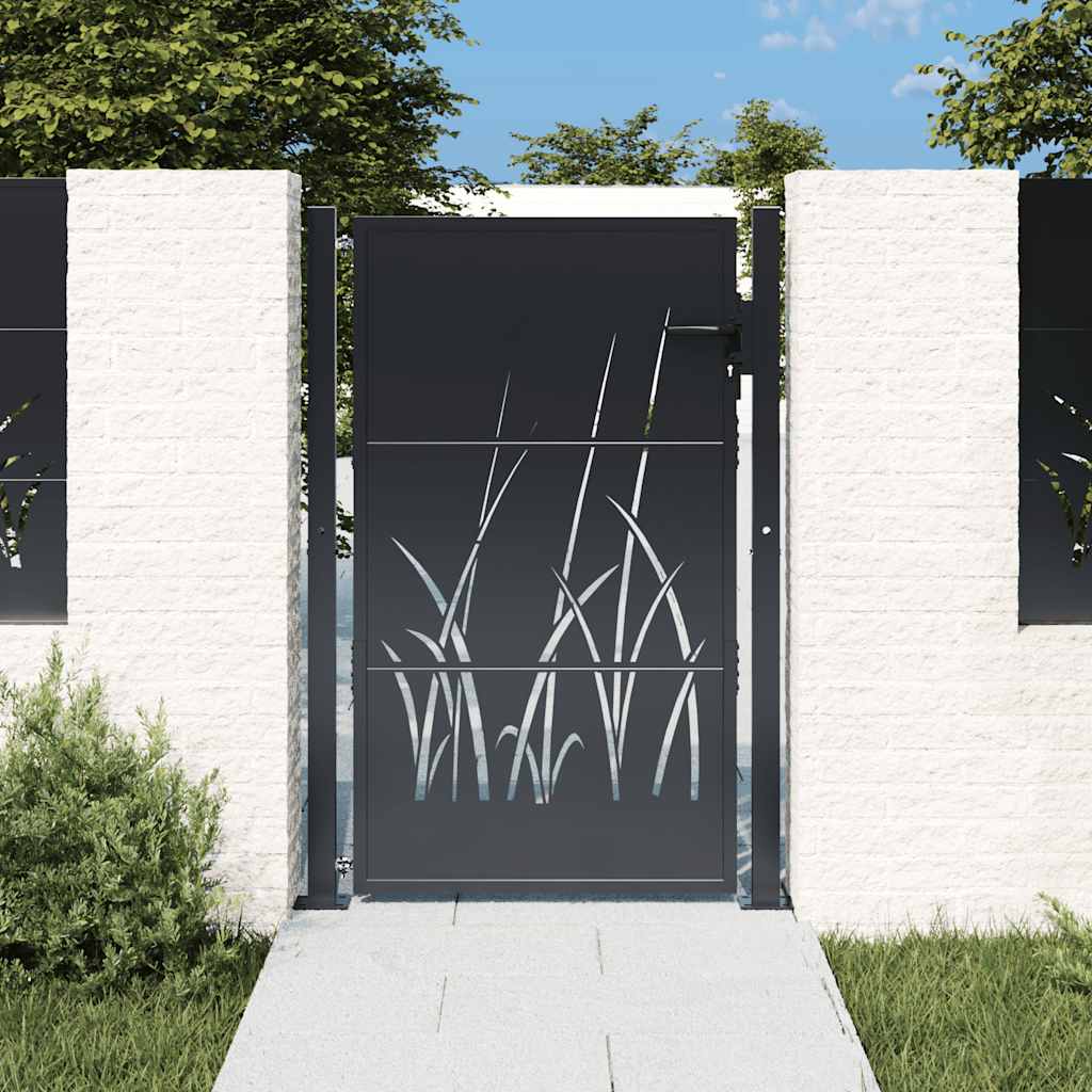 vidaXL Gate with Grass Design 100x75 cm Steel Anthracite