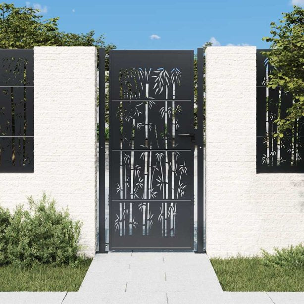vidaXL Poort met bamboe-ontwerp 100x75 cm staal antracietkleurig