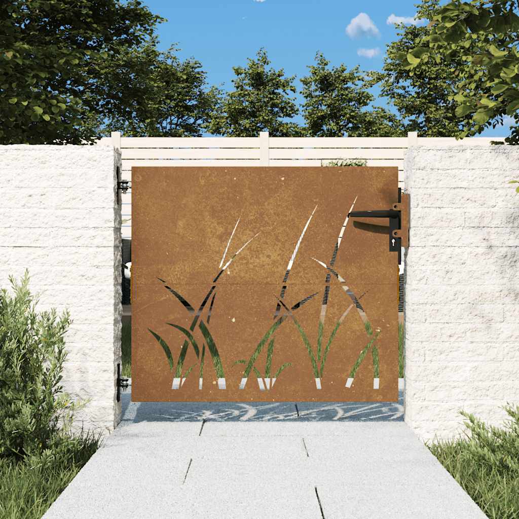 vidaXL Gate 85x75 cm Grass Design Corten Steel