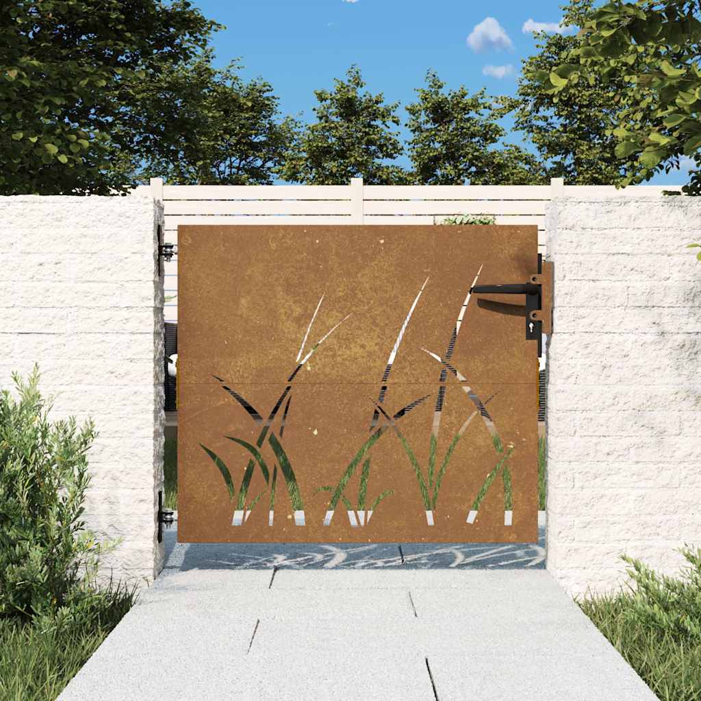vidaXL Gate 85x75 cm Grass Design Corten Steel