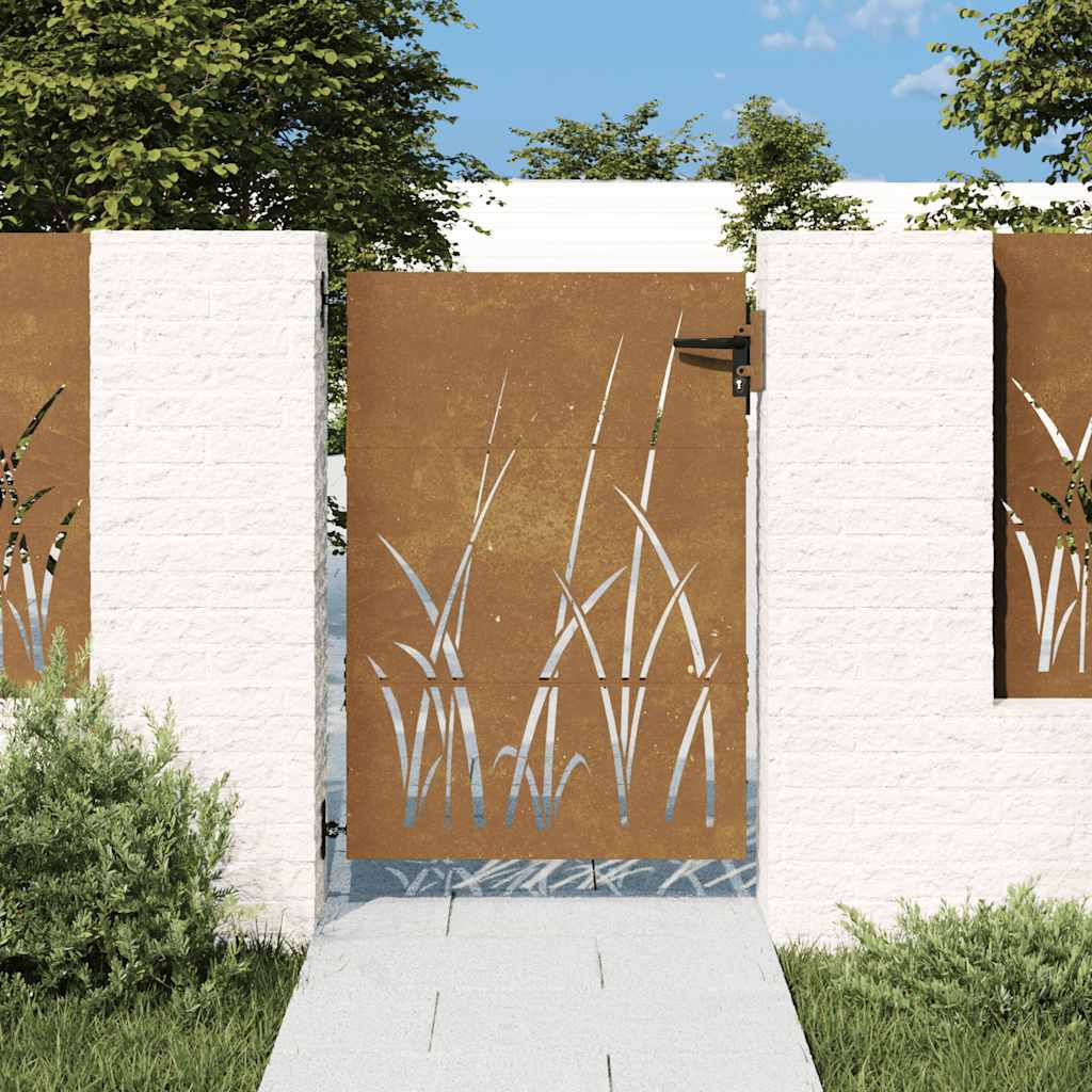 vidaXL Gate 85x75 cm Grass Design Corten Steel